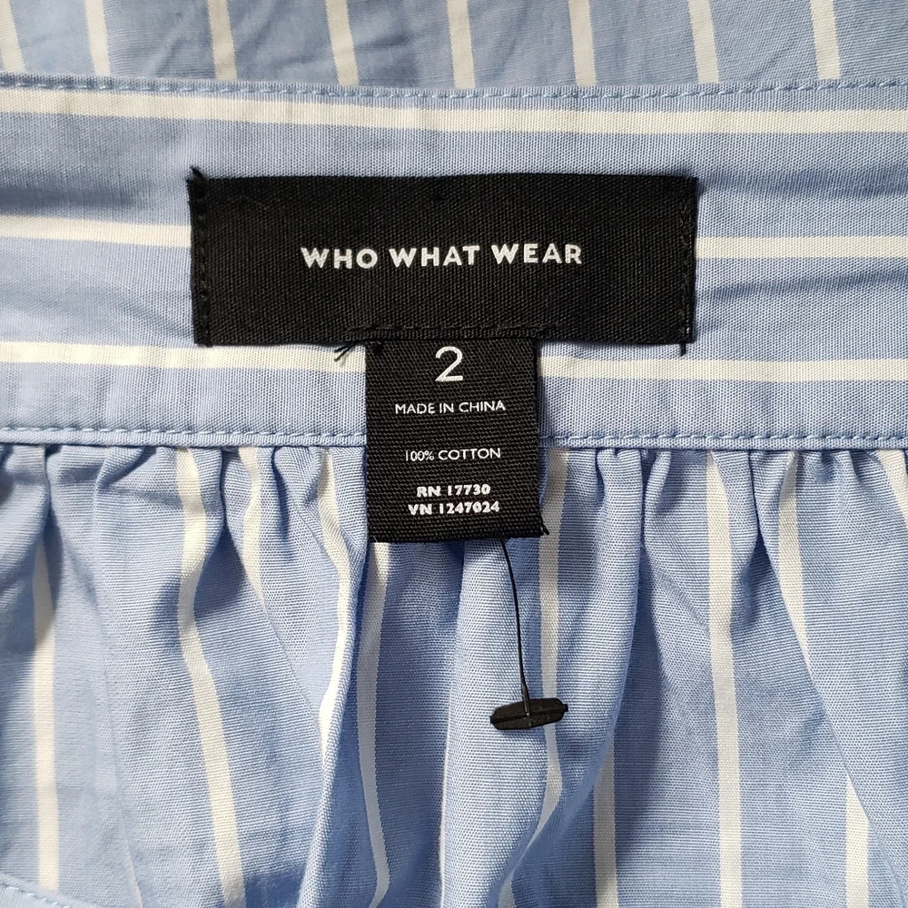 Who What Wear Light Blue & White Striped Midi Button-Front Skirt